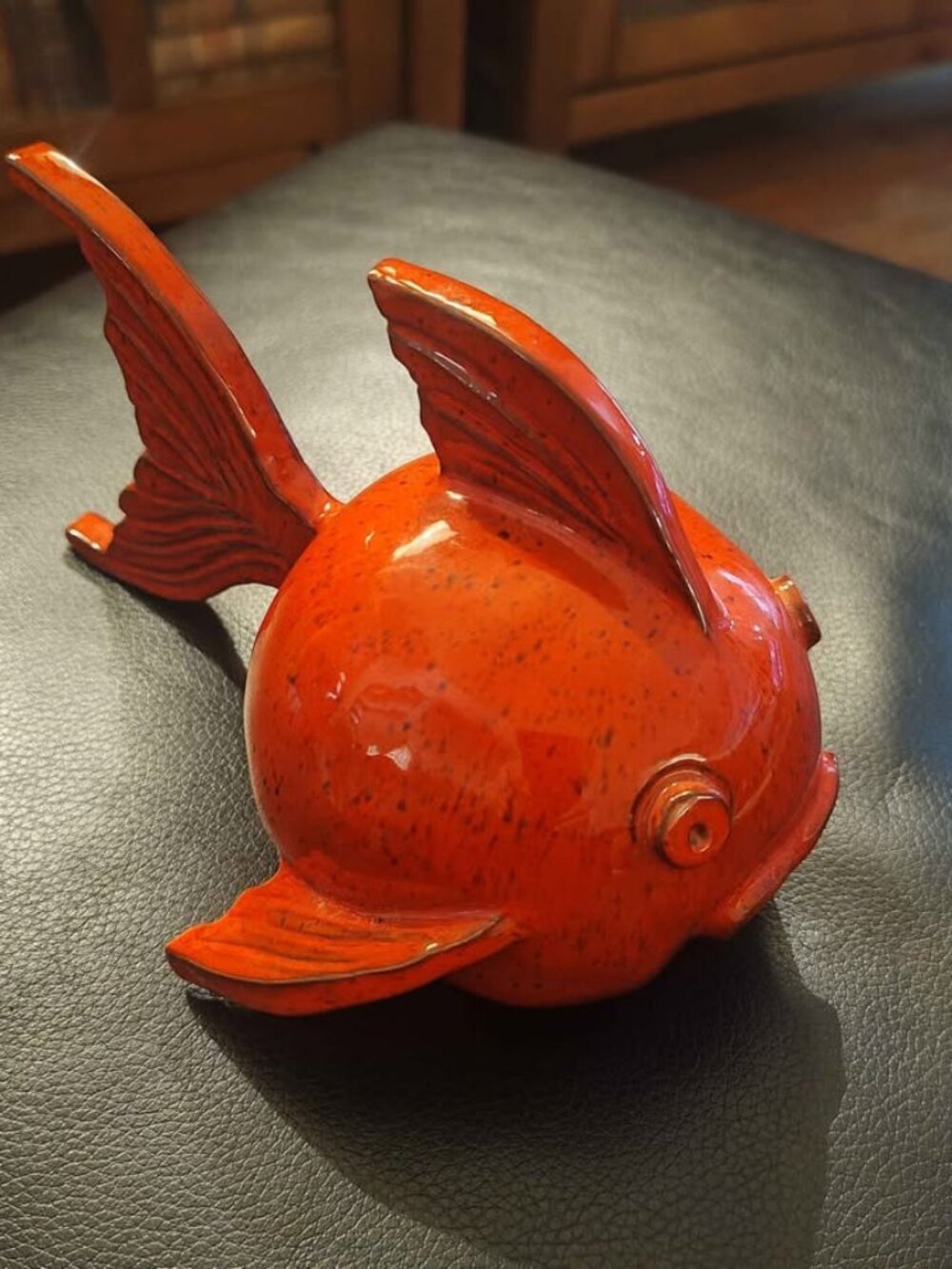 Vintage MCM Red Ceramic Pottery Gold Fish S.Landry Perfect condition